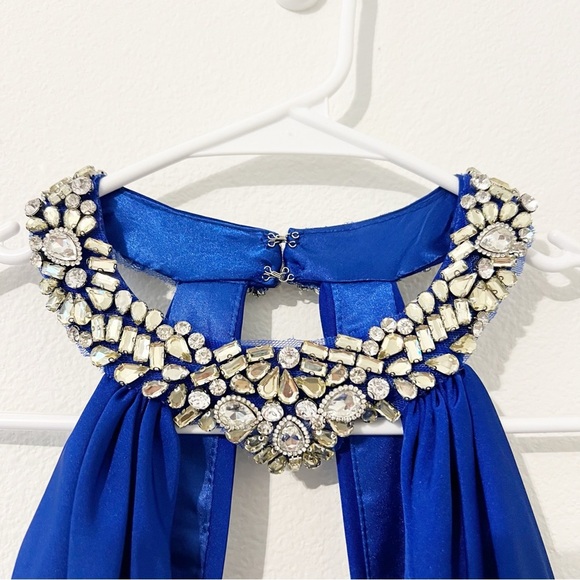 Mac Duggal 66465 Prom Long Formal Halter Dress Gown Blue Embellished Size 4 NWT - Picture 3 of 11